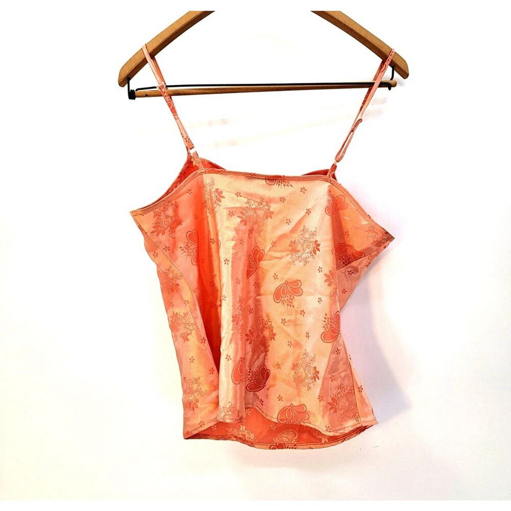 Y2K 2000s Coquette Intimates by Rag Satin Cami Top Size S Coral Peach Floral - Picture 4 of 9